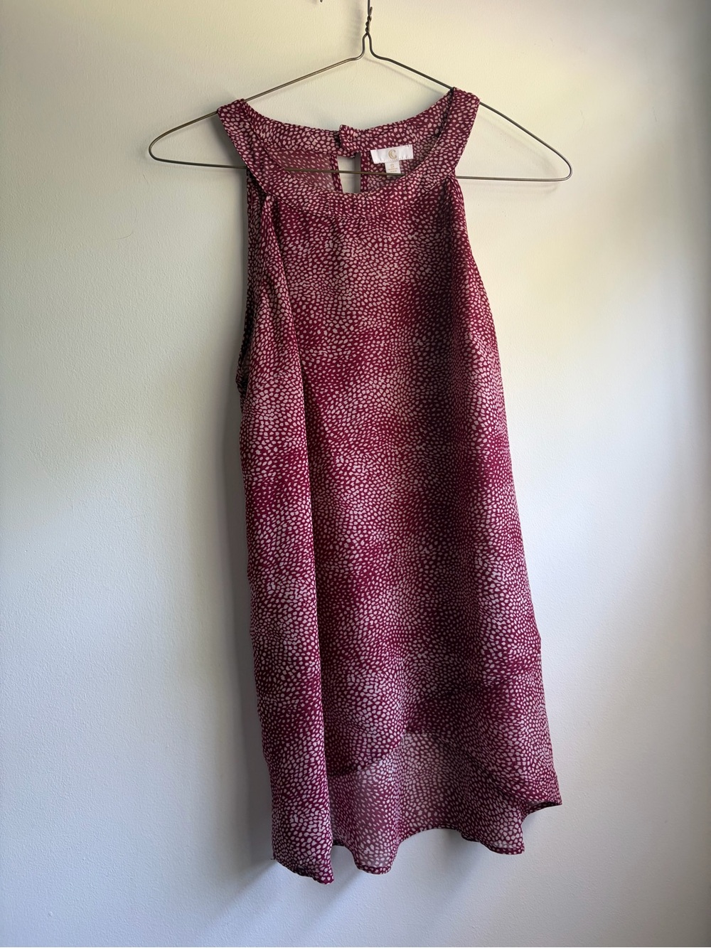 Charming Charlie High Low Tunic Top Maroon White Dot Keyhole Back Women's Size S
